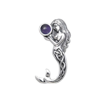 Gentle melody of the Celtic Mermaid Under the Sea ~ Sterling Silver Jewelry Pendant with Gemstone TPD080 - Jewelry
